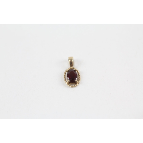 98 - 4 x 9ct gold gemstone pendants set with garnet, citrine, diamond, amethyst & orange gemstone (2.2g)