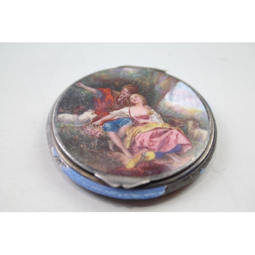 324 - Antique / Vintage .900 Silver Ladies Guilloche Enamel Vanity Compact (51g)