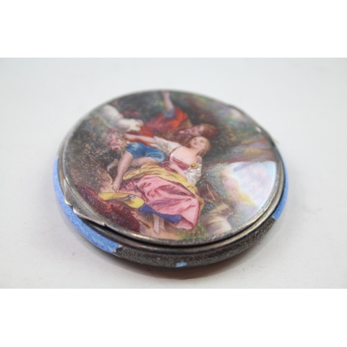 324 - Antique / Vintage .900 Silver Ladies Guilloche Enamel Vanity Compact (51g)