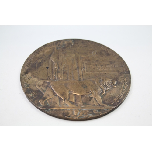 340 - WW1 Bronze Death Plaque Named Albert Bertie Clarke