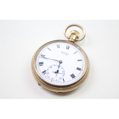 407 - VERTEX REVUE Gents Vintage Rolled Gold Open Face Pocket Watch Hand-wind WORKING