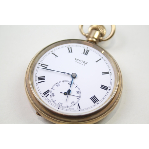 407 - VERTEX REVUE Gents Vintage Rolled Gold Open Face Pocket Watch Hand-wind WORKING