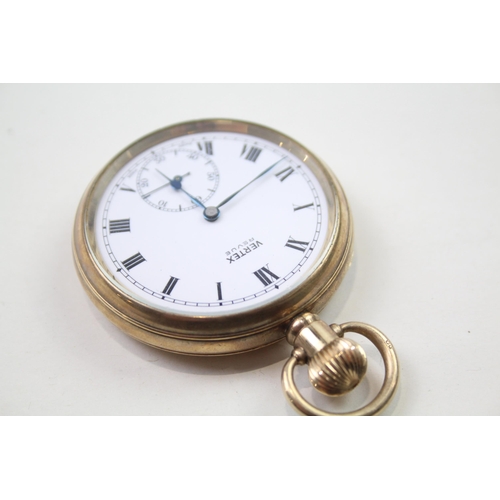 407 - VERTEX REVUE Gents Vintage Rolled Gold Open Face Pocket Watch Hand-wind WORKING