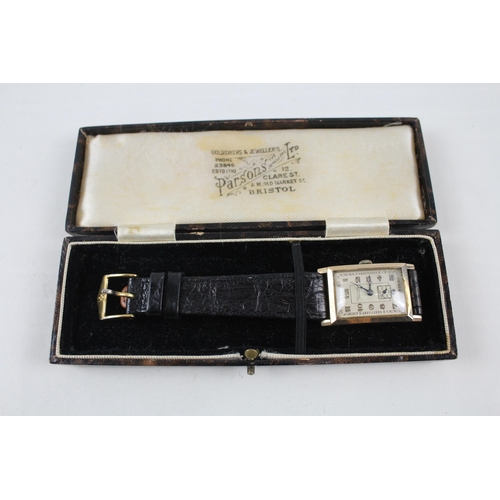 409 - Parsons Ltd. 9ct Gold Cased 'Tank' Gents C.1930's WRISTWATCH Hand-wind WORKING