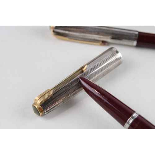 415 - Vintage PARKER 51 Burgundy Fountain Pen w/ Rolled Silver Cap, Ballpoint, Box Etc