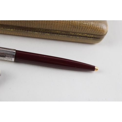 415 - Vintage PARKER 51 Burgundy Fountain Pen w/ Rolled Silver Cap, Ballpoint, Box Etc