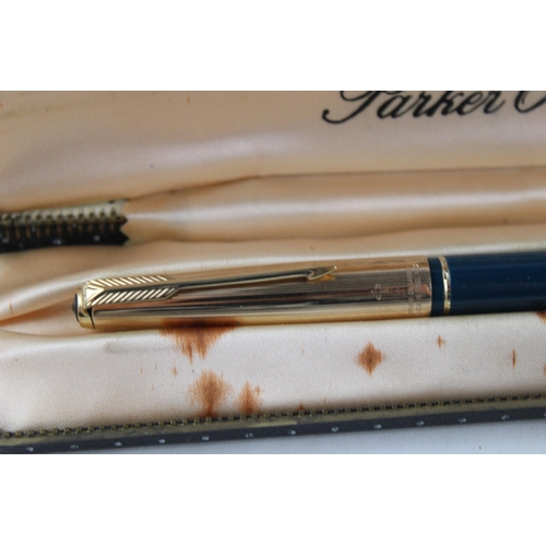 421 - 2 x Vintage PARKER 61 Fountain Pens w/ 14ct Gold Nibs WRITING Boxed