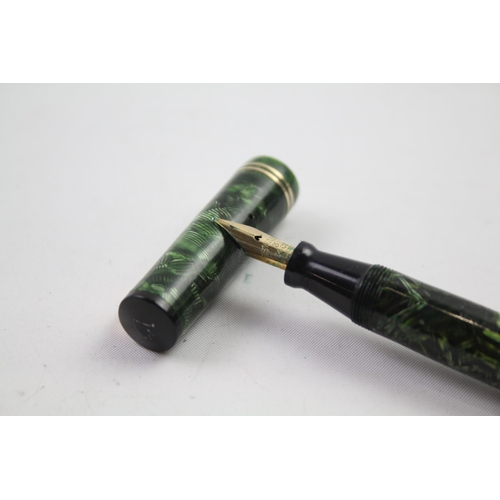 430 - Vintage MABIE TODD Swan Visofil Green Fountain Pen w/ 14ct Gold  Nib WRITING