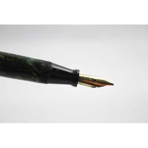 430 - Vintage MABIE TODD Swan Visofil Green Fountain Pen w/ 14ct Gold  Nib WRITING