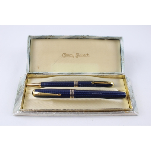 433 - Vintage CONWAY STEWART 58 Navy FOUNTAIN PEN w/ 14ct Gold Nib WRITING