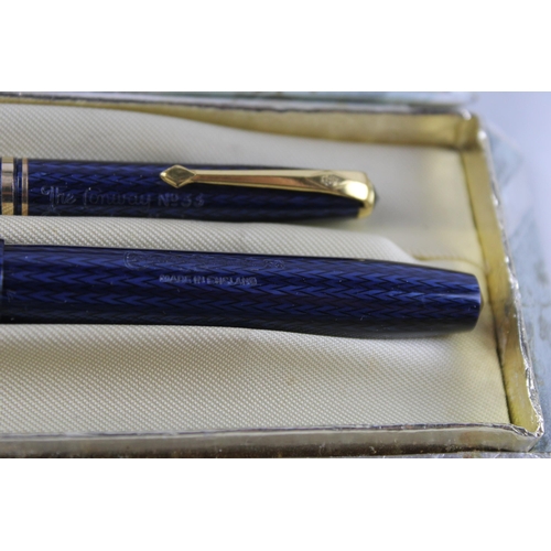 433 - Vintage CONWAY STEWART 58 Navy FOUNTAIN PEN w/ 14ct Gold Nib WRITING