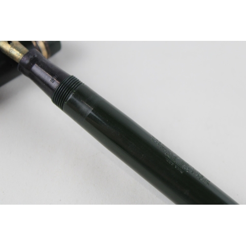 438 - Vintage MABIE TODD Swan Leverless Green FOUNTAIN PEN w/ 14ct Gold Nib WRITING