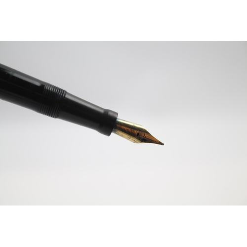 439 - Vintage MABIE TODD Swan Leverless Black FOUNTAIN PEN w/ 14ct Gold Nib WRITING