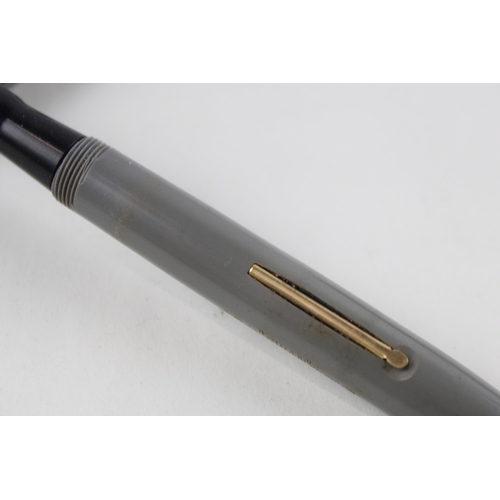 440 - Vintage MABIE TODD Swan Self Filler Grey FOUNTAIN PEN w/ 14ct Gold Nib WRITING