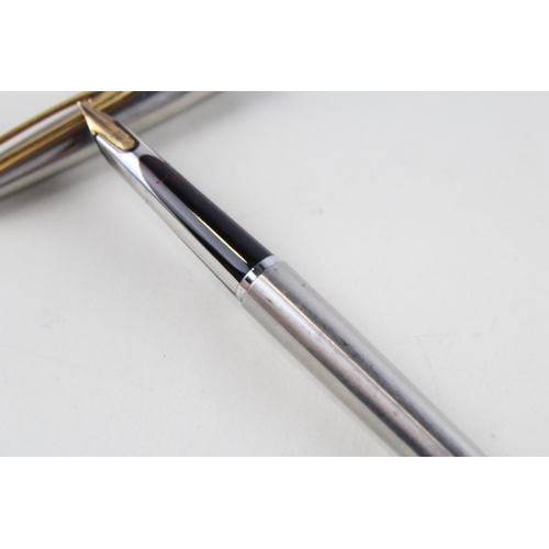 448 - Vintage WATERMAN C/F Brushed Steel FOUNTAIN PEN w/ 18ct Gold Nib WRITING