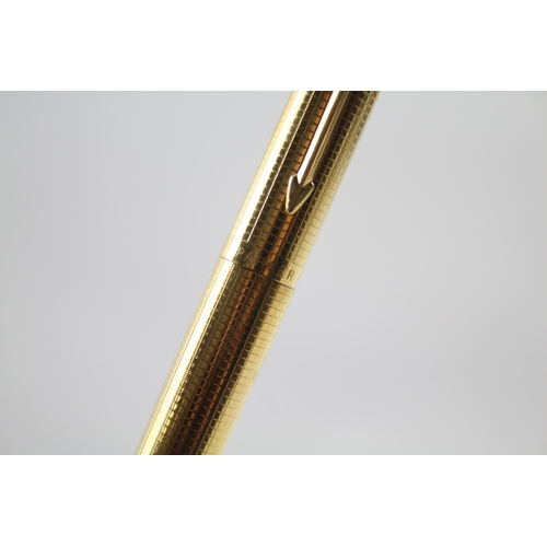 450 - Vintage PARKER 75 Gold Plated Cased Fountain Pen w/ 14ct Gold Nib WRITING Boxed