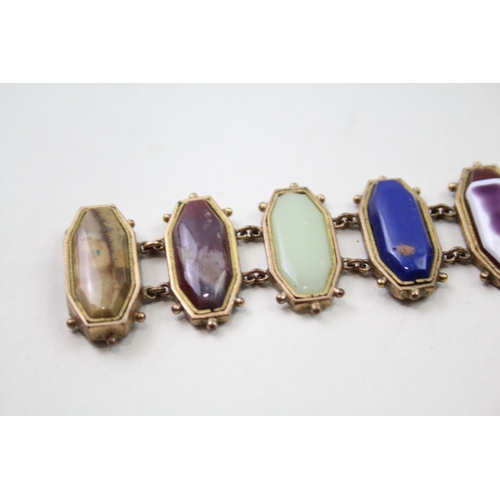 209 - Antique gemstone panel bracelet including Agate (27g)