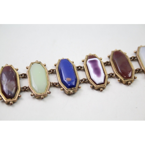 209 - Antique gemstone panel bracelet including Agate (27g)