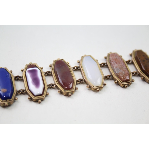 209 - Antique gemstone panel bracelet including Agate (27g)