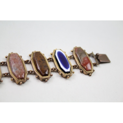 209 - Antique gemstone panel bracelet including Agate (27g)