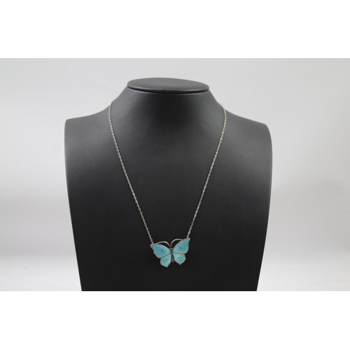 210 - Silver enamel butterfly necklace by Marius Hammer (6g)