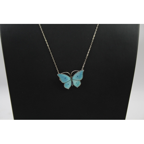 210 - Silver enamel butterfly necklace by Marius Hammer (6g)