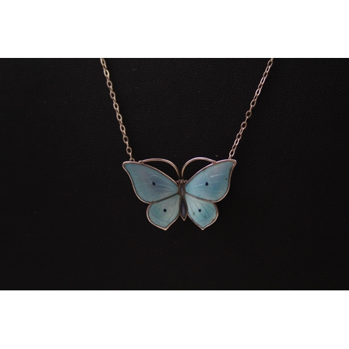 210 - Silver enamel butterfly necklace by Marius Hammer (6g)