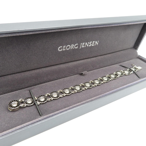 156 - Silver enamel daisy bracelet by Georg Jensen in original box (20g)