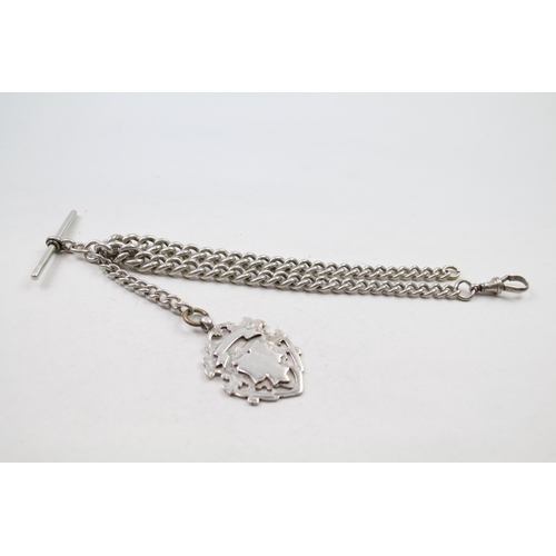 158 - Silver antique watch chain with fob (57g)