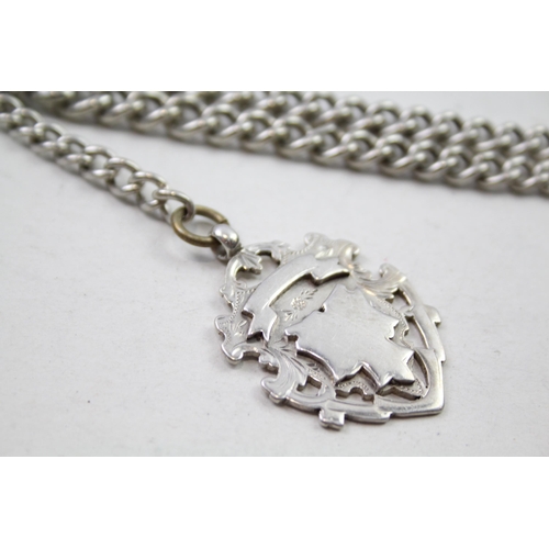 158 - Silver antique watch chain with fob (57g)