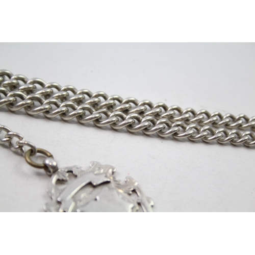 158 - Silver antique watch chain with fob (57g)