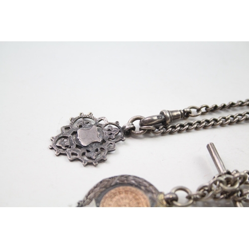 165 - Two silver antique watch chains with fobs (64g)