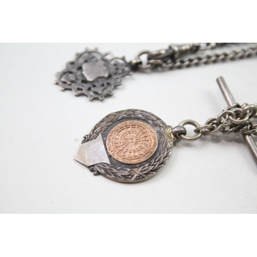 165 - Two silver antique watch chains with fobs (64g)