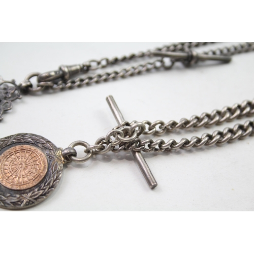 165 - Two silver antique watch chains with fobs (64g)