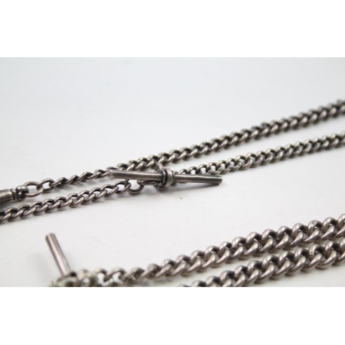 165 - Two silver antique watch chains with fobs (64g)