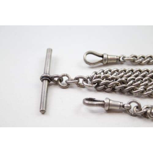 166 - Silver antique watch chain with T-bar & dog clips (47g)