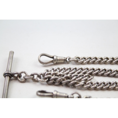 166 - Silver antique watch chain with T-bar & dog clips (47g)