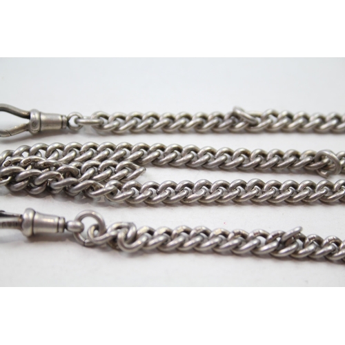 166 - Silver antique watch chain with T-bar & dog clips (47g)