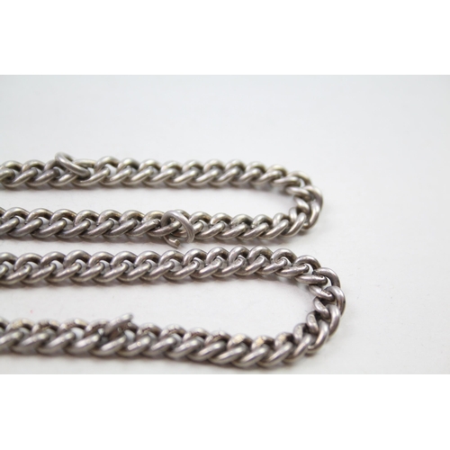 166 - Silver antique watch chain with T-bar & dog clips (47g)