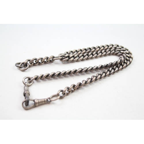 168 - Silver antique watch chain with dog clips (61g)