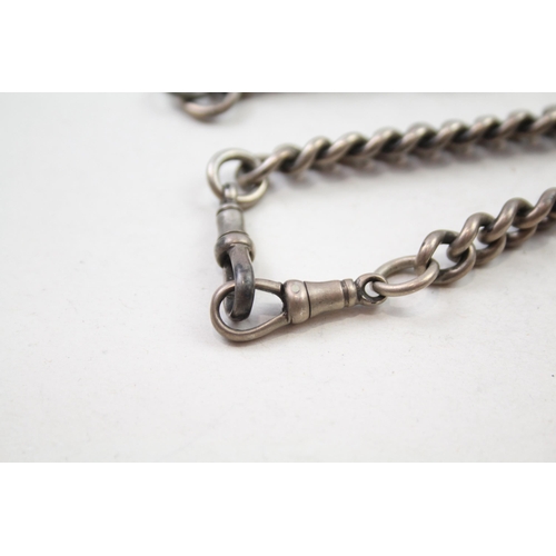 168 - Silver antique watch chain with dog clips (61g)