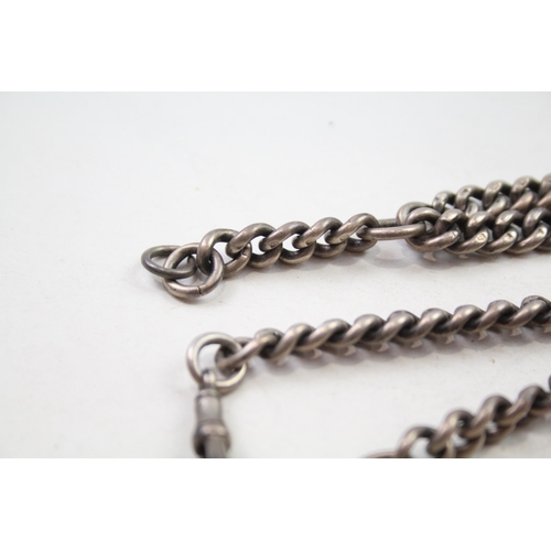 168 - Silver antique watch chain with dog clips (61g)