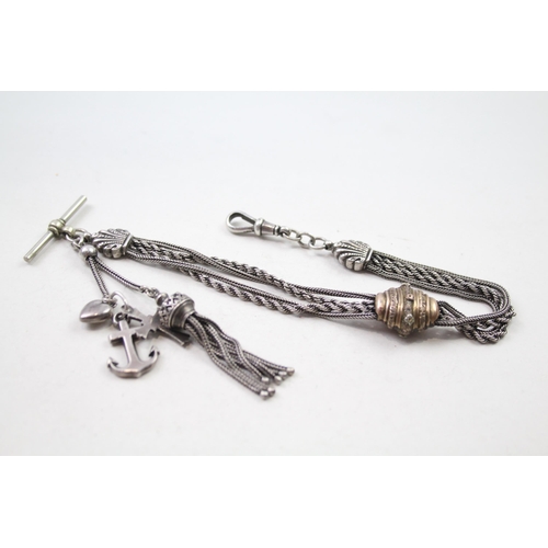 175 - Silver antique Albertina watch chain with tassel (30g)