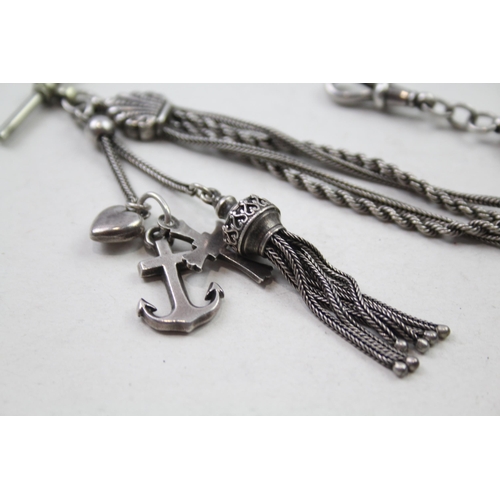 175 - Silver antique Albertina watch chain with tassel (30g)