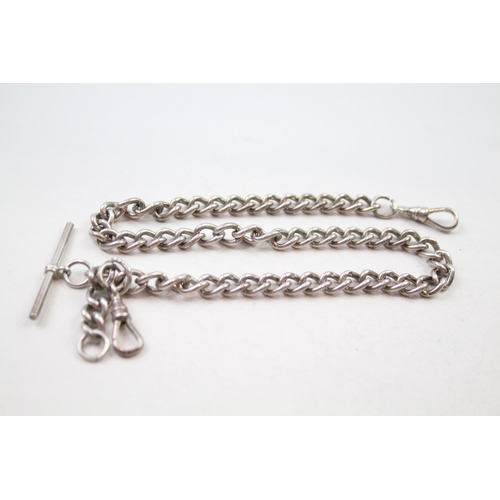 176 - Silver antique watch chain with T-bar & dog clips (40g)