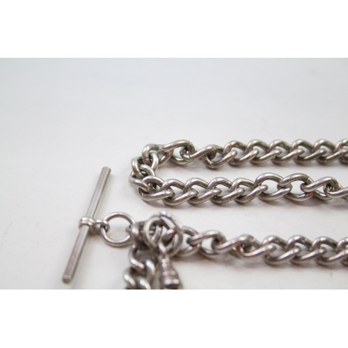 176 - Silver antique watch chain with T-bar & dog clips (40g)