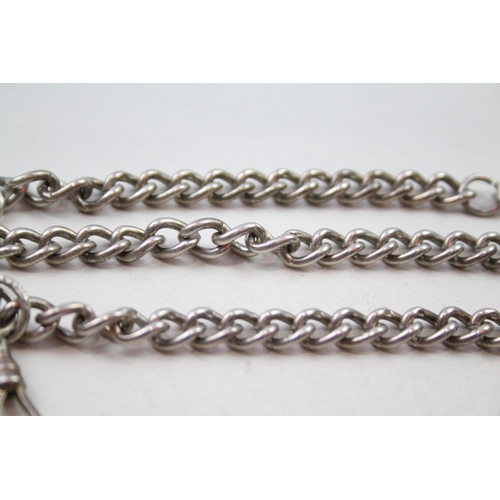 176 - Silver antique watch chain with T-bar & dog clips (40g)