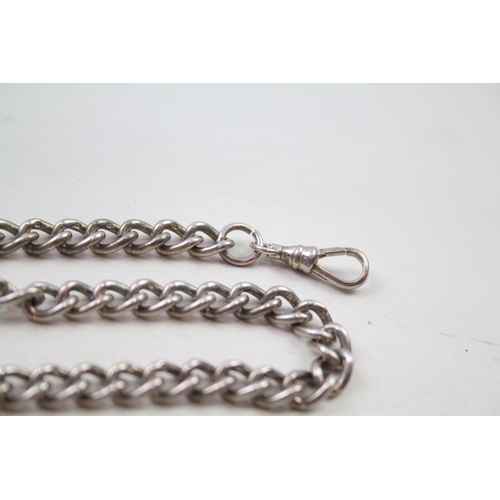 176 - Silver antique watch chain with T-bar & dog clips (40g)