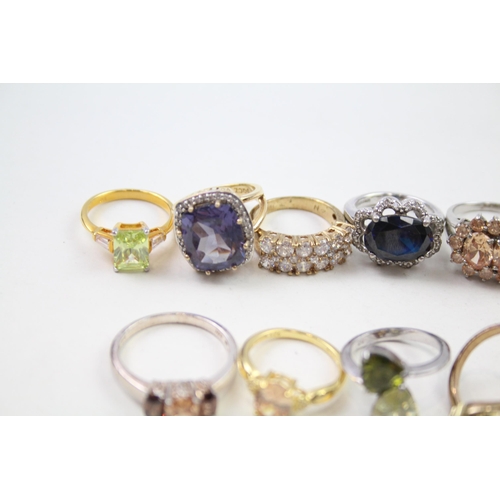 190 - A collection of silver CZ & gemstone rings (53g)