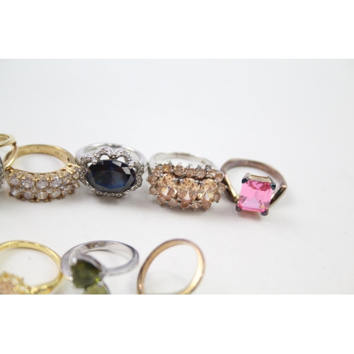 190 - A collection of silver CZ & gemstone rings (53g)